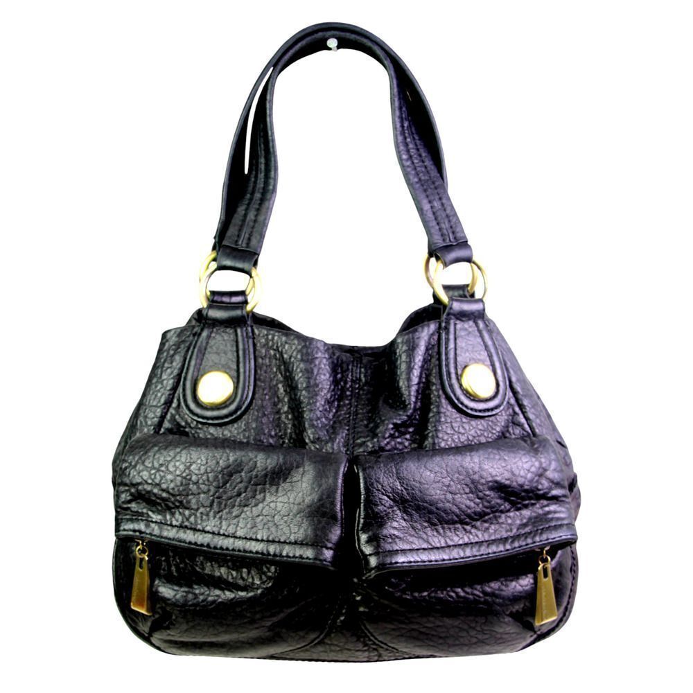 ROOMY Cynthia Rowley BLACK GENUINE LEATHER LOGO TOTE SHOULDER BAG HANDBAG PURSE